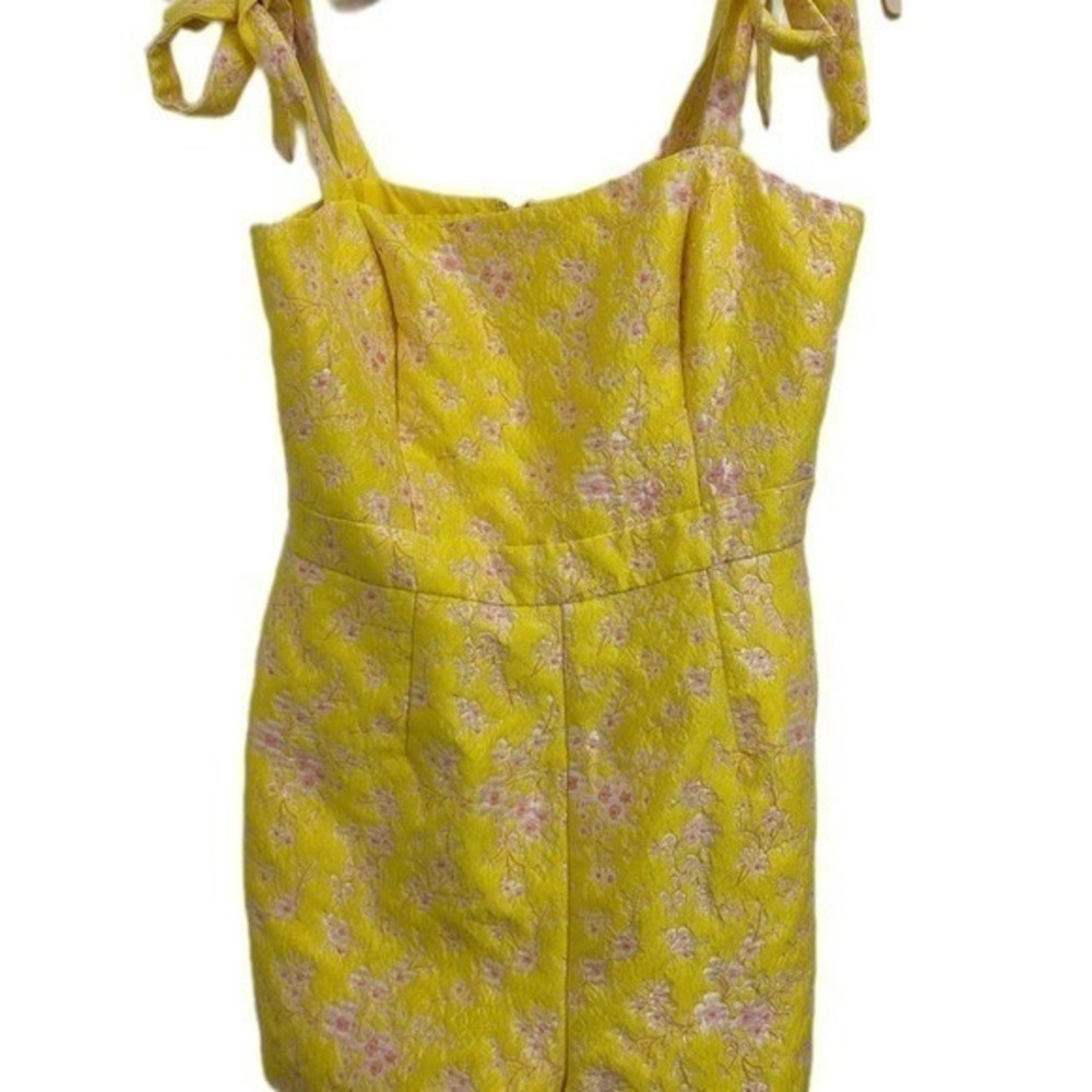 Anthropologie Hutch Yellow Floral Brocade Tie Shoulder Romper Size 8 NWOT